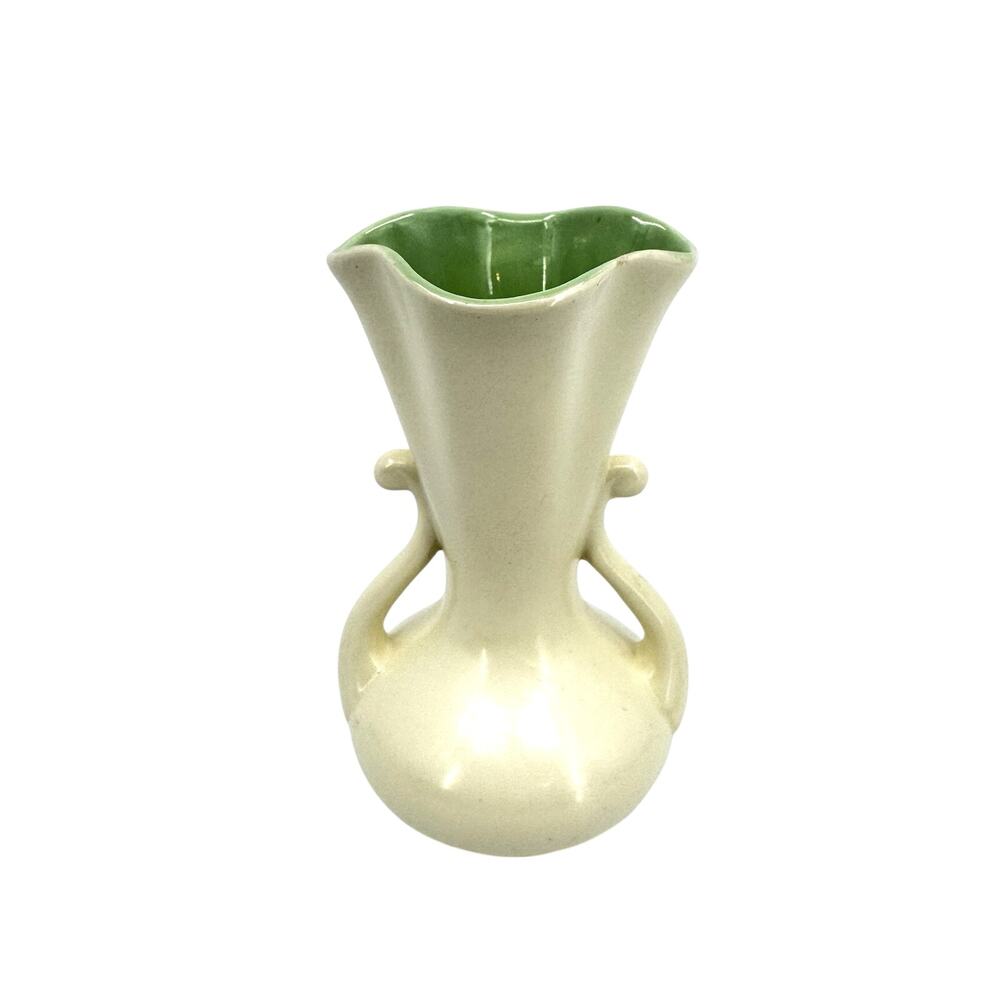 Redwing USA 505 White Cream Vase Mint Green Interior Vintage Two Handles